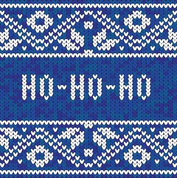 Knitted Christmas pattern on blue background Stock Illustration