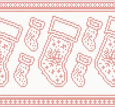 Knitted Christmas Socks Seamless Pattern in Red Color. Illustrazione stock