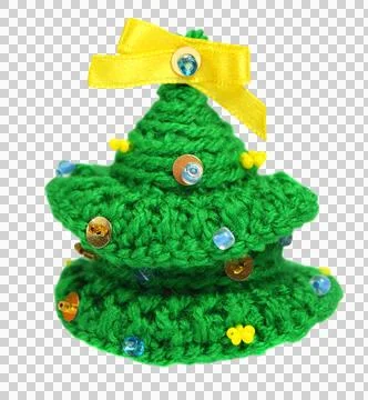 Knitted Christmas tree.  pine tree isolated on transparent, png. Pine tree,.. Foto stock