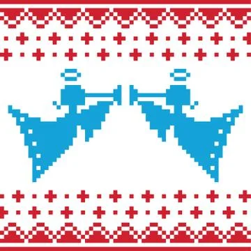 Knitted christmas vector angles card on seamless background Illustrazione stock