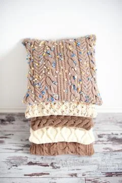 Knitted cushion Stock Photos