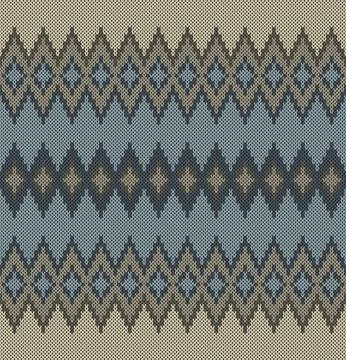Knitted Diamond Zigzag Seamless Pattern with Blue and Beige tones Stock Illustration