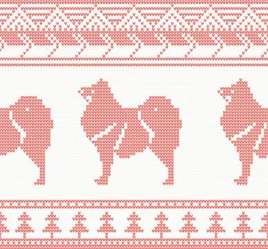 Knitted Dog Seamless Pattern in Red Color. 스톡 일러스트