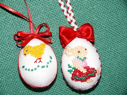 Knitted eggs easter Stock Photos