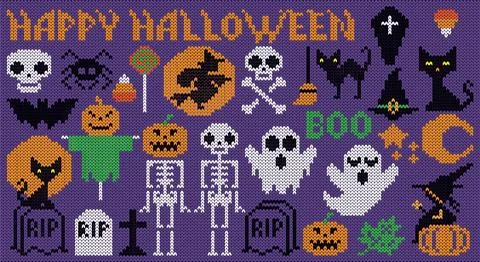 Knitted elements for Happy Halloween Illustrazione stock