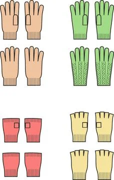 Knitted gloves set. Front and back. Stock Illustration