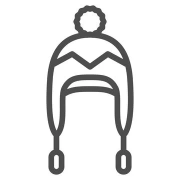 Knitted hat with strings line icon, Winter clothes concept, winter headdress 스톡 일러스트