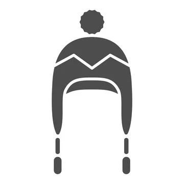 Knitted hat with strings solid icon, Winter clothes concept, winter headdress 스톡 일러스트