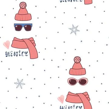 Knitted hat, sunglasses, muffler pattern Stock Illustration