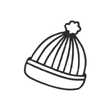 Knitted Hat Vector Illustration Doodle Isolated on white Background Christmas Stock Illustration