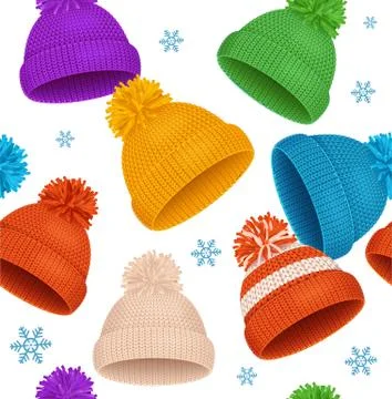 Knitted Hat Winter Background Pattern. Vector Illustrazione stock