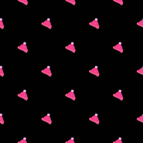 Knitted hats seamless pattern on black background Stock Illustration