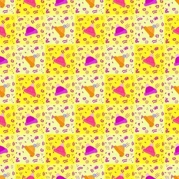 Knitted hats seamless pattern on yellow background Stock Illustration