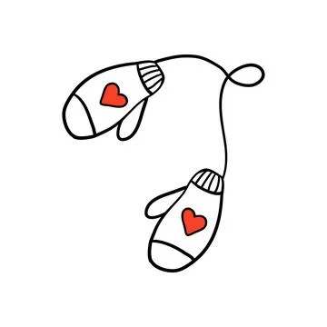 Knitted mittens with hearts Stock Illustration