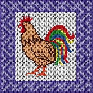 Knitted pattern with arrogant Rooster Stock Illustration