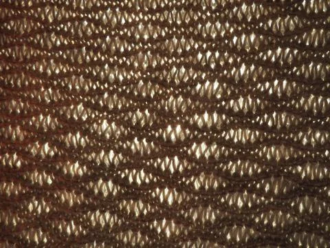 Knitted pattern of brown or beige yarn. Lush machine or hand knitting. Warm w Stock Photos
