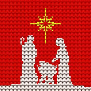 Knitted pattern. Christmas scene of the birth of Christ. Star of Bethlehem. Stock Illustration