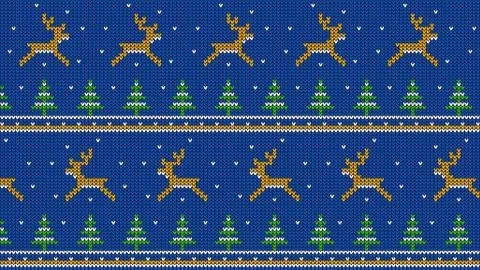 Knitted pattern with jumping deer and Christmas trees Stock Illustration
