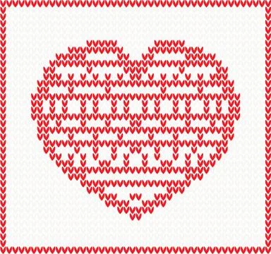 Knitted Pattern with Red Heart. Stockillustratie