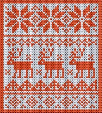 Knitted pattern with reindeer and jacquard flowers Stock Illustration