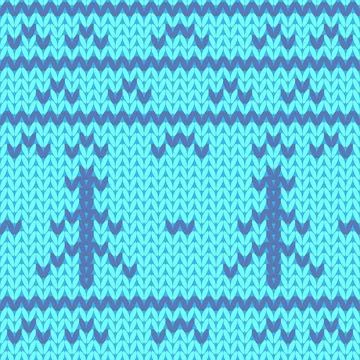 Knitted pattern x-mas blue tree Stock Illustration
