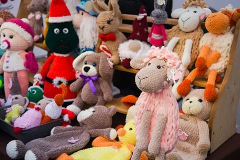 A knitted plush yarn soft toy sheep Stock Photos