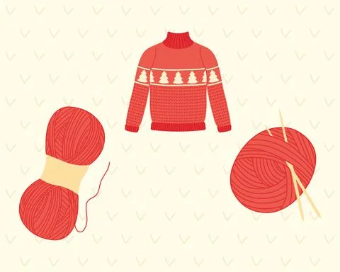 Knitted pullover with yarn and needles Stock Illustration