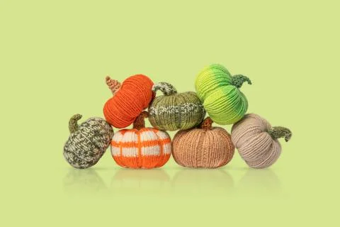 Knitted pumpkins Stock Photos
