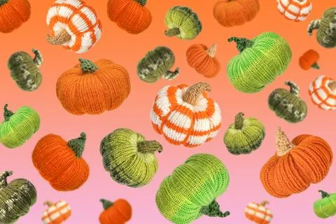 Knitted pumpkins Stock Photos