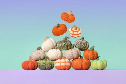 Knitted pumpkins Stock Photos
