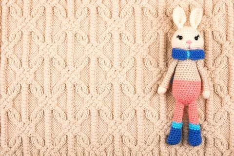 Knitted rabbit toy Stock Photos