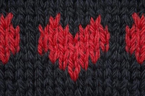 Knitted Red Hearts Stock Photos