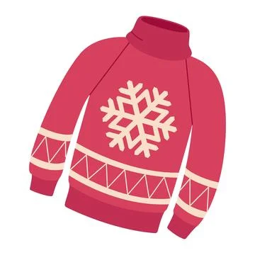 Knitted Red snowflake sweater. Red and white sweater for Christmas or winter Stock Illustration