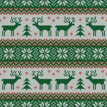 Knitted scandinavian pattern with deers. Vector. Illustrazione stock