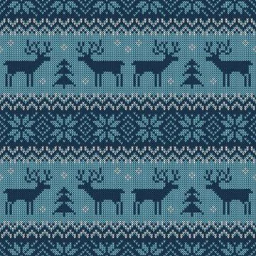 Knitted scandinavian pattern with deers. Vector. Stock Illustration