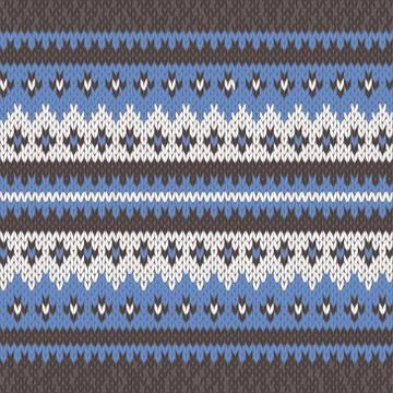 Knitted Seamless Pattern in Blue, White and Grey Stock Illustration