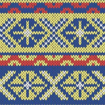 Knitted Seamless Pattern in blue, yellow and red Illustrazione stock