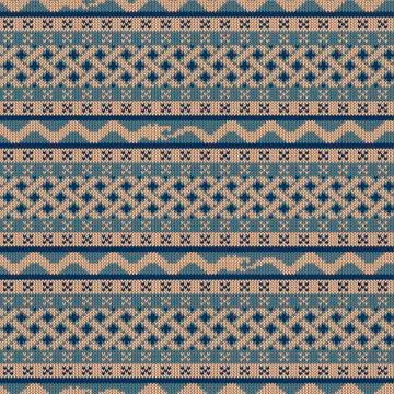 Knitted seamless pattern with elements of the Celtic knot and a snake biting Stock Illustration