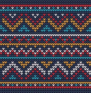 Knitted seamless pattern with folk ornaments Stock Illustration