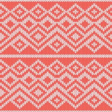 Knitted Seamless Pattern in Gray and Peach Colors Stock Illustration