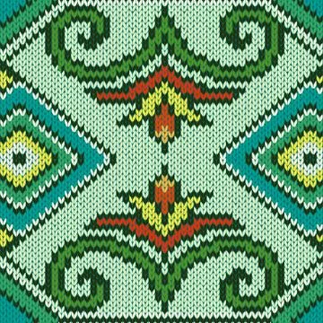 Knitted Seamless Pattern mainly in blue and green Stock Illustration