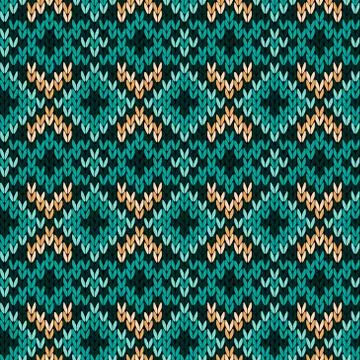 Knitted seamless pattern mainly in turquoise Illustrazione stock