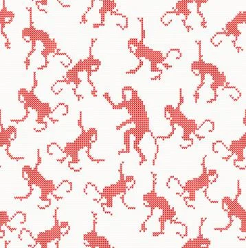 Knitted seamless pattern with monkey イラスト素材