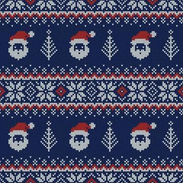 Knitted seamless pattern with Santa Clauses. Vector background. イラスト素材