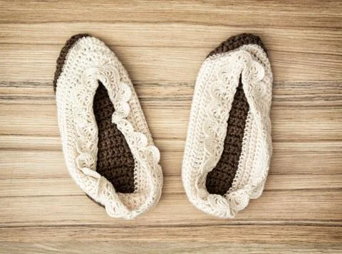Knitted slippers 스톡 사진