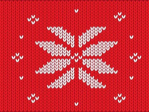 Knitted snowflake pattern in red and white Scandinavian winter sweater style 스톡 일러스트