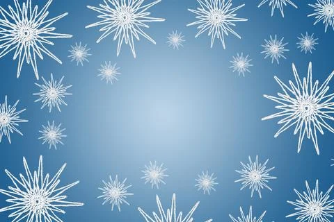 Knitted snowflakes on blue background Stock Illustration