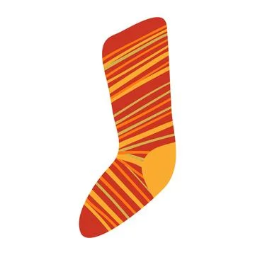 Knitted sock with stripes pattern hand drawn cartoon illustration. Stock Illustration