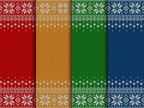 Knitted sweater backgrounds with copyspace. Vector Christmas pattern set. Stock Illustration