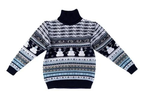 Knitted sweater with a snowman pattern. Stock Photos